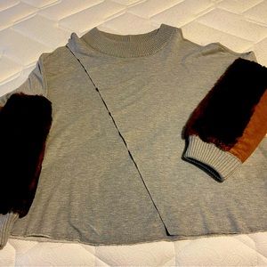 Liberty Garden jersey knit top with faux fur and faux suede.